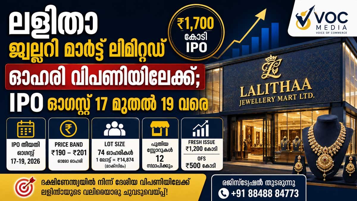 ലളിത ജ്വല്ലറി മാർട്ട് ലിമിറ്റഡ് ഓഹരി വിപണിയിലേക്ക്; IPO ഓഗസ്റ്റ് 17 മുതൽ 19 വരെ