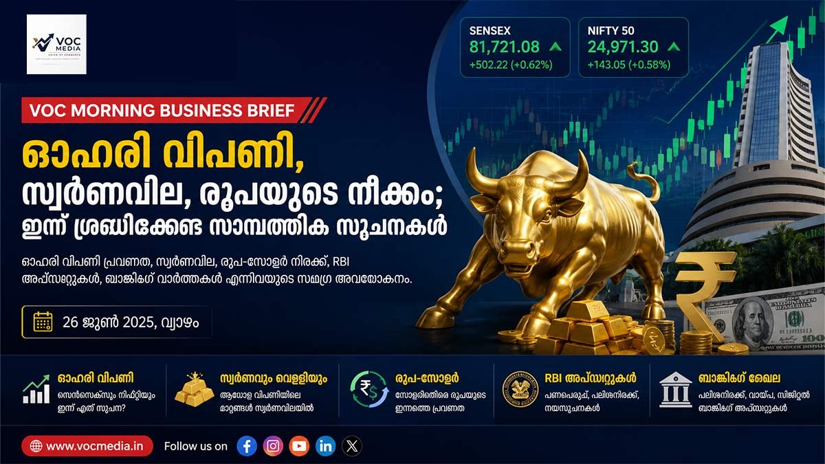 VOC Morning Business Brief: ഓഹരി വിപണി, സ്വർണവില, രൂപയുടെ നീക്കം; ഇന്ന് ശ്രദ്ധിക്കേണ്ട സാമ്പത്തിക സൂചനകൾ