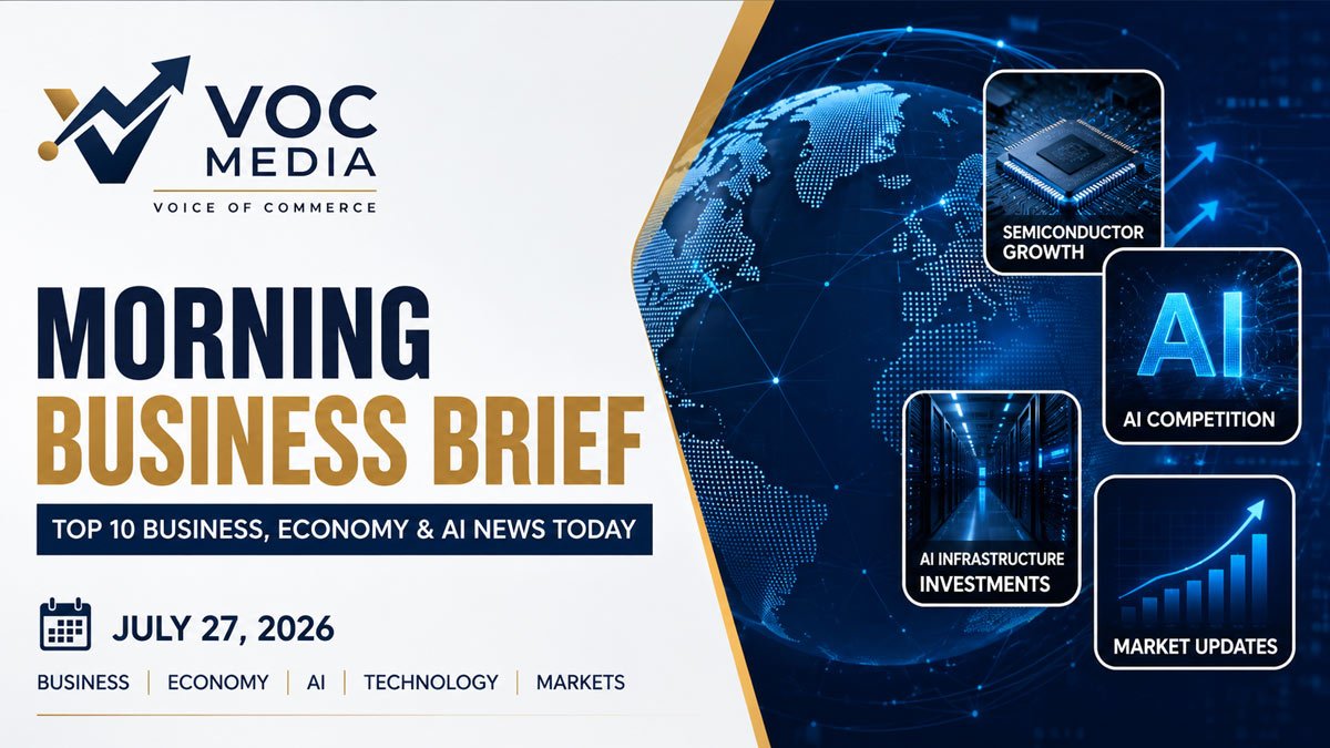 VOC Morning Business Brief: ഇന്നത്തെ പ്രധാന 10 ബിസിനസ്, സമ്പദ്‌വ്യവസ്ഥ, AI വാർത്തകൾ | ജൂലൈ 27, 2026