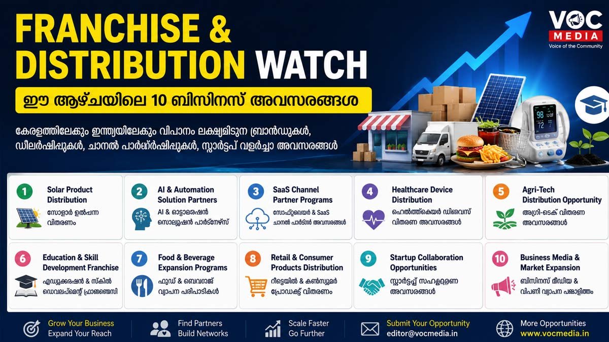 Franchise & Distribution Watch | ഈ ആഴ്ചയിലെ 10 ബിസിനസ് അവസരങ്ങൾ