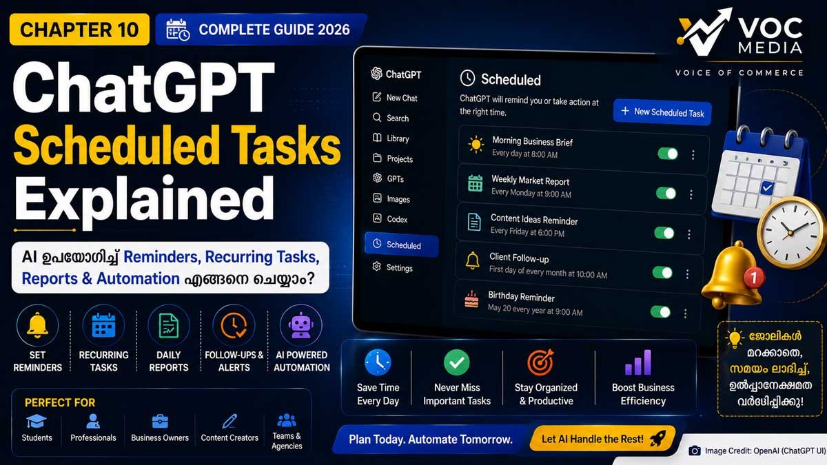 ChatGPT Scheduled Tasks Explained: AI ഉപയോഗിച്ച് Reminders, Recurring Tasks & Automation എങ്ങനെ ചെയ്യാം? സമ്പൂർണ മലയാളം ഗൈഡ്